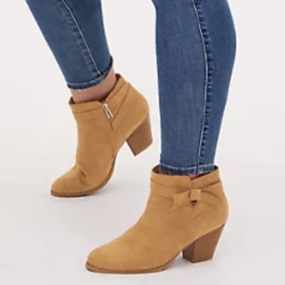 Torrid Beige Faux Suede Side Bow Ankle Bootie - Picture 2 of 16